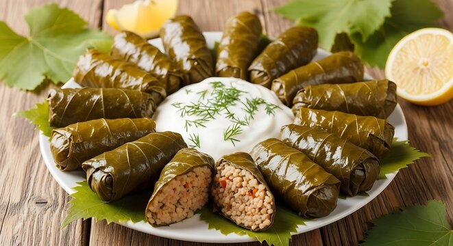 Delicious dolmas on a plate served.