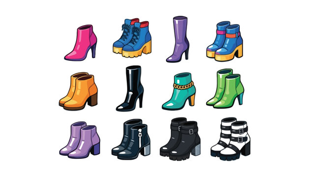 Shoe colorful cartoon illustration of various high-heeled boots and shoes