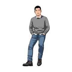 Fototapeta premium A young man in casual attire standing confidently.