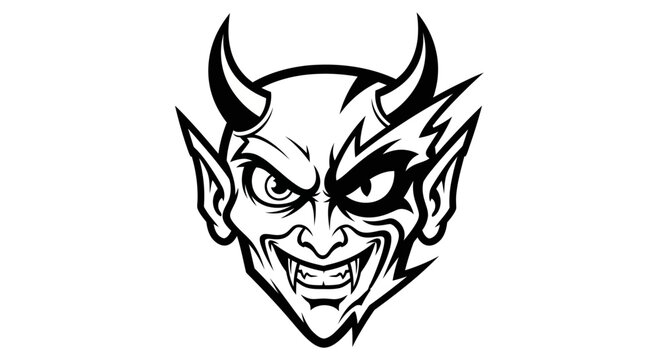 A cartoonish illustration of a devil's face.