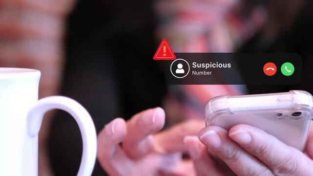 Organized cyber crime network illegal hacker spam scam fraud making anonymous calls on smartphone mobile phone cybersecurity online activity incoming threat fake news alert digital user protection