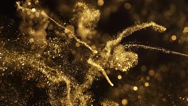 Golden glitter sparkler effect on dark background with bokeh