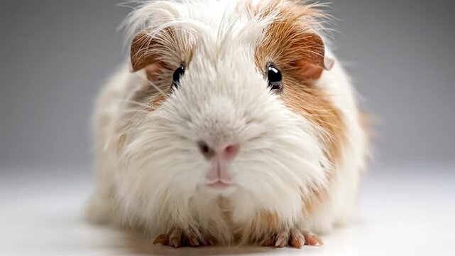 Fluffy Cute Guinea Pig Looking at Camera in Studio 4K Video