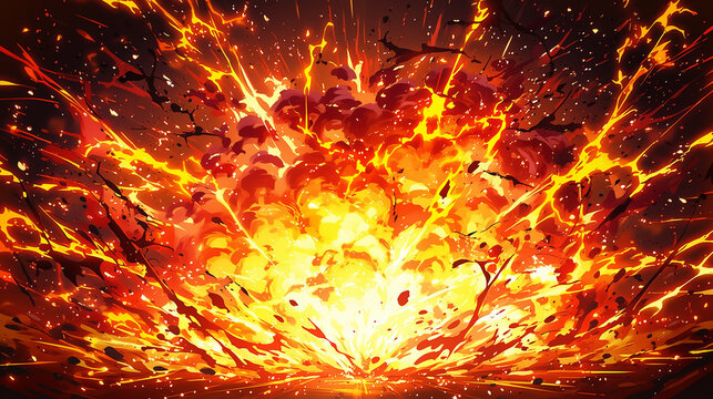 Powerful Anime Style Fire Explosion with Sparks and Debris