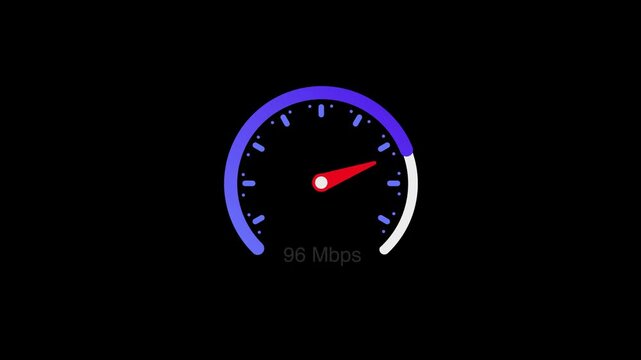 Internet Speed Test 100 Mbps Gauge Animation 100 Mbit Needle on Black