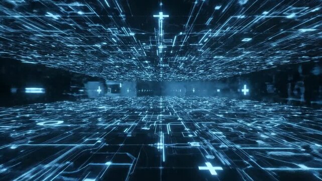 Abstract blue futuristic grid high tech network visualization background