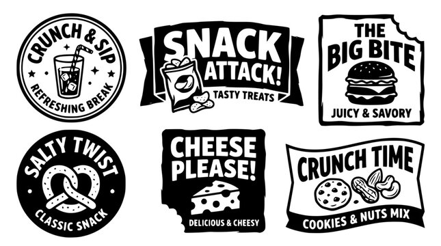 Vector graphic illustration of snack food labels and logos