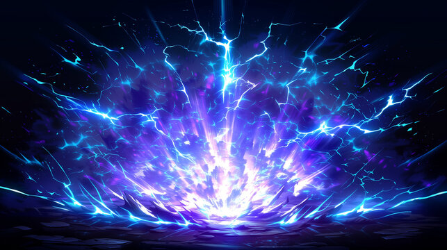 Dynamic Blue Lightning Explosion and Magical Energy Blast