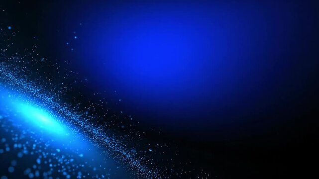Abstract blue light particle stream on dark backdrop motion graphic