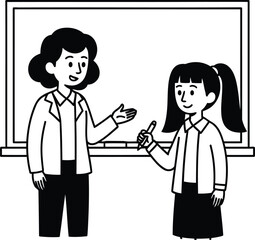 Fototapeta premium Teacher and student standing in front of whiteboard