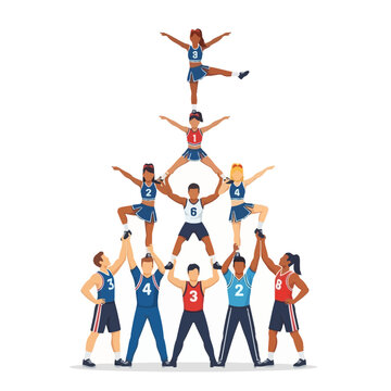 Diverse Cheerleading Team Forms Human Pyramid, Celebrating Athleticism and Unity