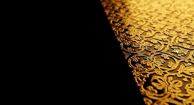 Elegant gold damask pattern on black background luxury fabric texture ornate vintage design