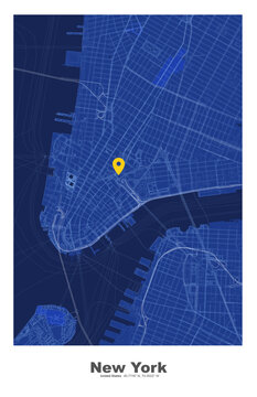New York City Map Poster with Location Pin - Blue Street Grid Artwork