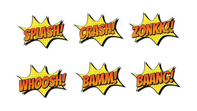 Comic Book Sound Effects Collection Splash, Whoosh, Crash, Bam, Bang, Zonk