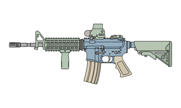 Tactical Assault Rifle with Attachments Isolated on White