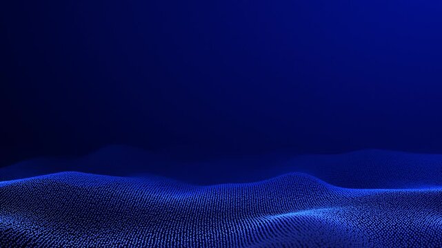 Blue Particle Terrain Wave, Digital Data Ocean Landscape, Glowing Dot Surface Motion, Futuristic Cyber Space Field, Abstract Big Data Visualization Background 4K 60fps