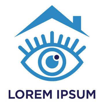 Blue eye with house on top and lorem ipsum text  graphic design element icon