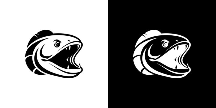Gulper Eel Head Logo Mascot Design in Minimalist Black and White Vector Style