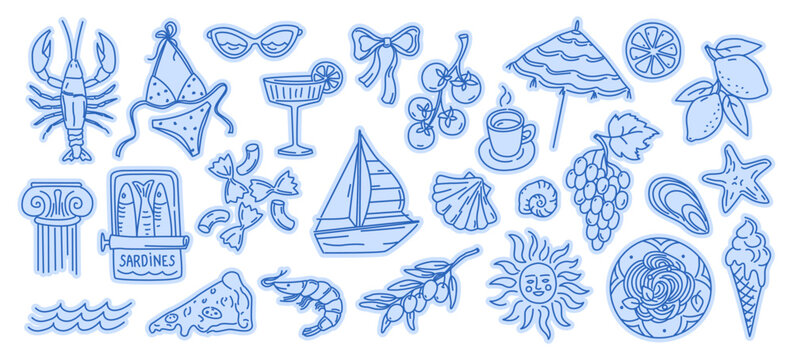 Italian travel and vacation stickers, Mediterranean lifestyle