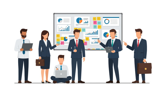 Business Team Collaborating on Whiteboard with Charts and Graphs