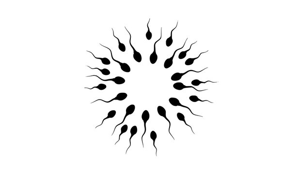 Circular arrangement of sperm cell silhouettes in motion clean vector for reproductive science concepts