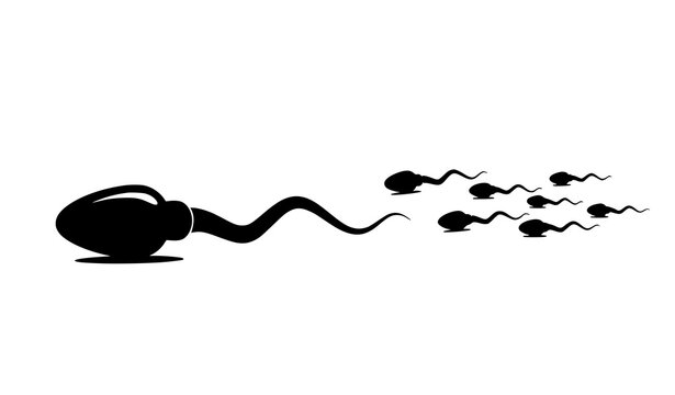Leading sperm cell with trailing group silhouette vector illustration for fertilization and competition concept