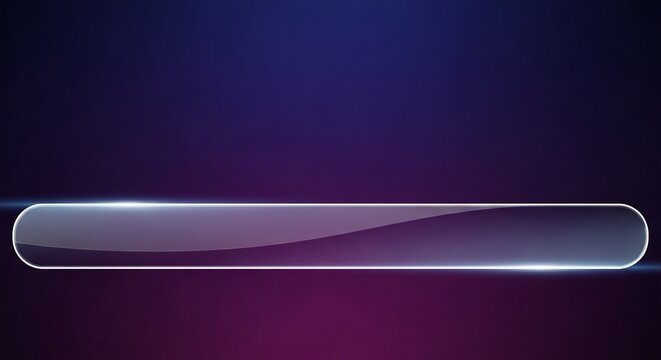 Glassy horizontal banner with glowing neon light on dark purple blue background