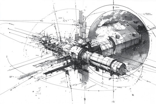 Space station module orbiting around the earth.