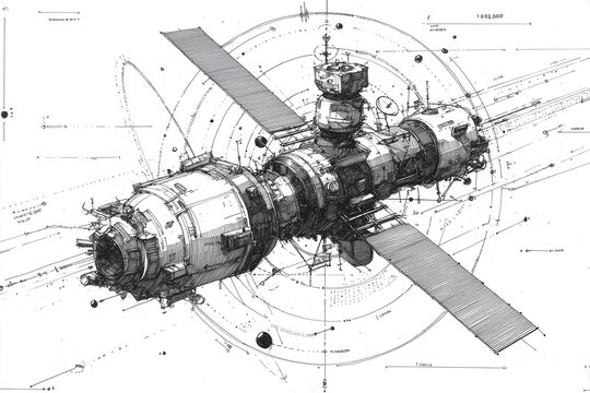 Space station module orbiting around the earth.