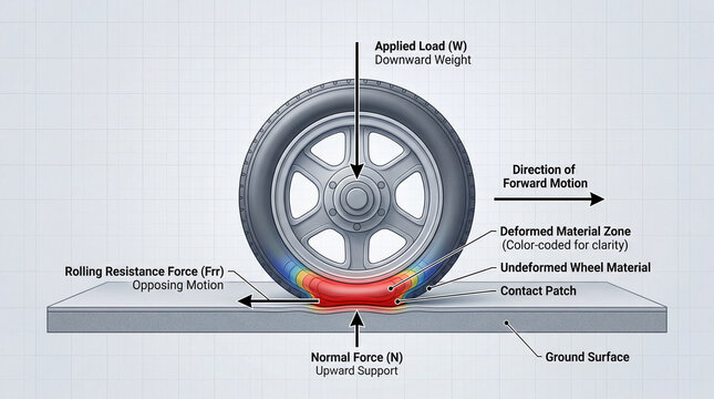 Diagram showing wheel dynamics with forces during forward motion on a flat surface