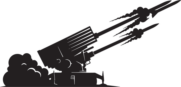 Black, missile launcher icon, military rocket, launchpad, silhouette