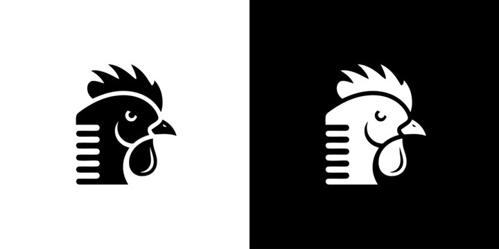 Rooster Head Logo Icon in Minimalist Flat Style for Branding