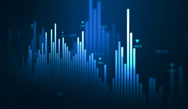 Business financial chart with moving up arrow graph.Financial data charts with glowing stock market graphs.Stock market investment data and analysis finance graph.	

