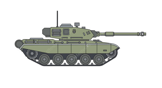 Military Main Battle Tank Vector Illustration Side Profile