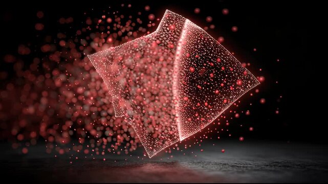 Antivirus Scanning Process With Glowing Shield Absorbing Red Particles in Dark Environment