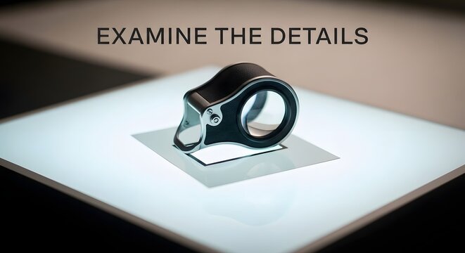Jewelers Loupe resting on Light Box with Examine the Details text overlay