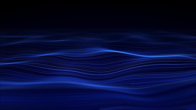 Blurred Wave Background Moving Glowing Digital Lines. Blue Gradient Light Flow. Abstract Smooth Energy Lines. Futuristic Data Motion Screen. Clean Minimal navy Tech Style. Soft Glow Surface. Loop. 4K