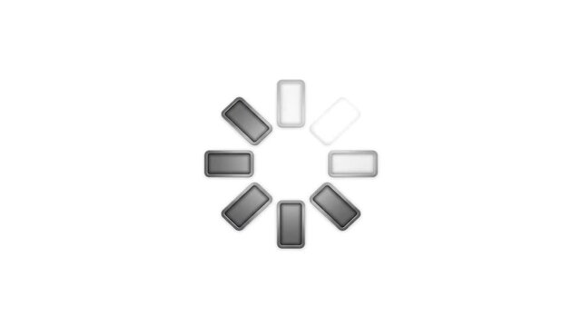 A circular loading indicator with eight rectangular bars, some dark gray and others fading to white, suggesting a process in progress.