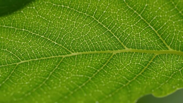 Detailed close up of a green leaf showing vein structure