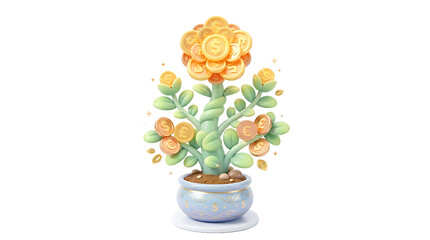 Obraz premium Illustrated coin plant with transparent background representing growth and finance