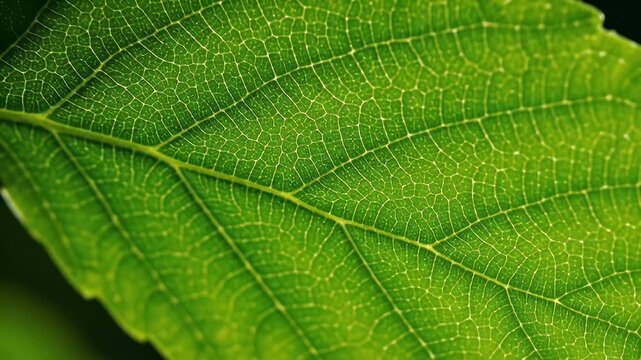 Detailed close up of lush green leaf showing vein structure