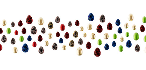 Festive Easter egg composition on white background. Holiday greetings and concept. Symbol of celebration. Many colored e © vegefox.com