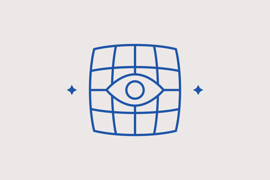 Eye icon behind a grid or mesh perfect for retinal scanning and encryption. Secure Vector Illustration and line icon is ideal for cybersecurity, data privacy, and biometric locks.