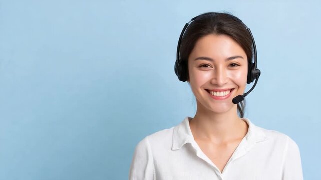 Cheerful Customer Service: A friendly customer service representative smiles warmly, headset in place, ready to assist and offer support.
