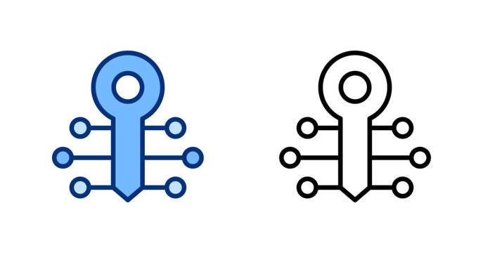 Digital Key thin line, solid icon set. Technology, Blockchain, Crypto, Fintech, Finance, Network concept. Black, blue outline vector icons.