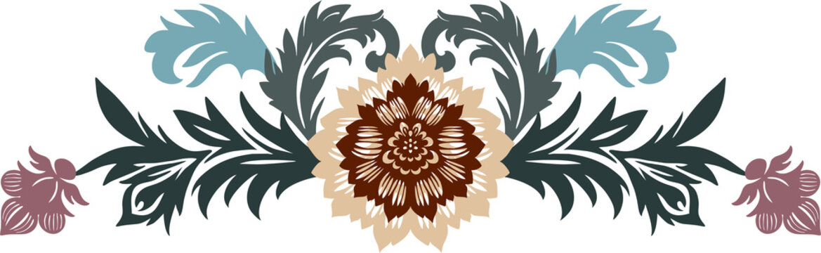 Flat, colorful composition (monogram) in a Gothic style. Ideal for vintage-themed designs. Symmetrical, botanical digital illustration on the theme of Gothic chivalry