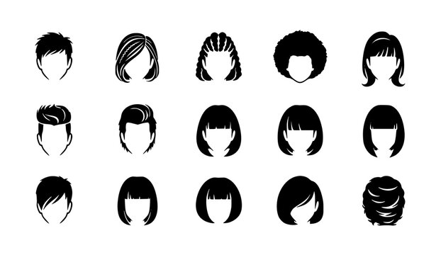 Creative hair silhouette collection with trendy male and female hairstyles icons for beauty salon vector design