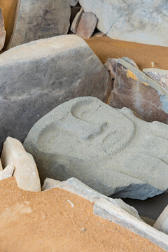 San agustin ancient stone carving showing anthropomorphic zoomorphic features