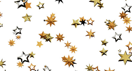 Obraz premium Abstract background featuring golden star confetti against a white backdrop. Perfect for celebration, holidays, and fest