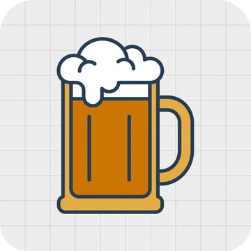 Flat beer mug icon with foam, classic design, grid style, minimal and clean.